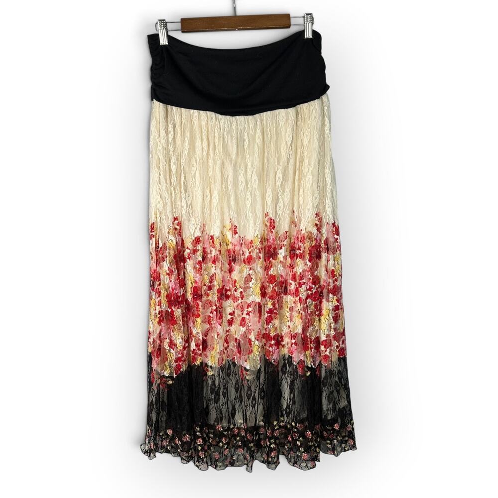 Madison Michelle XL Tiered Lace Ombre Floral Maxi Skirt Festival Boho Broomstick